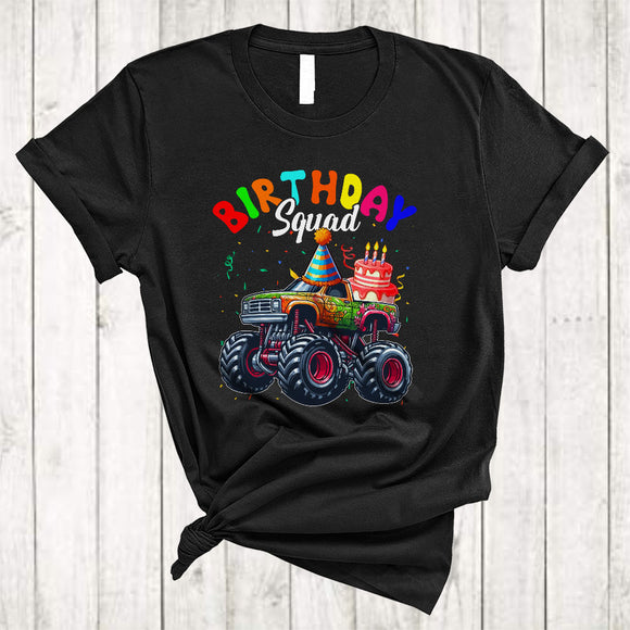 MacnyStore - Birthday Squad, Adorable Monster Truck With Birthday Cake Celebration, Matching Family Group T-Shirt