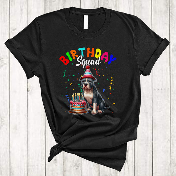 MacnyStore - Birthday Squad, Adorable Pit Bull With Birthday Cake Celebration, Matching Family Group T-Shirt