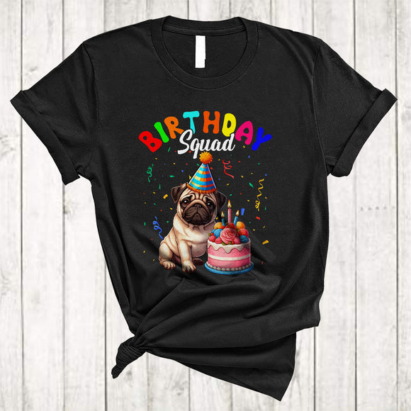 MacnyStore - Birthday Squad, Adorable Pug With Birthday Cake Celebration, Matching Family Group T-Shirt