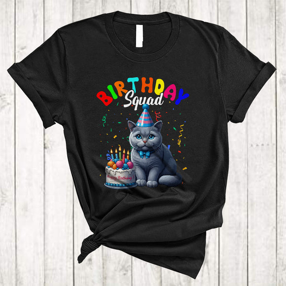 MacnyStore - Birthday Squad, Adorable Russian Blue With Birthday Cake Celebration, Matching Family Group T-Shirt