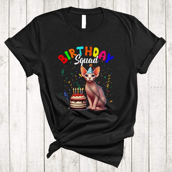 MacnyStore - Birthday Squad, Adorable Sphynx With Birthday Cake Celebration, Matching Family Group T-Shirt