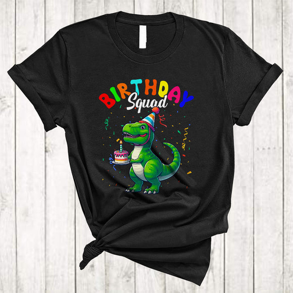 MacnyStore - Birthday Squad, Adorable T-Rex Dinosaur With Birthday Cake Celebration, Matching Family Group T-Shirt