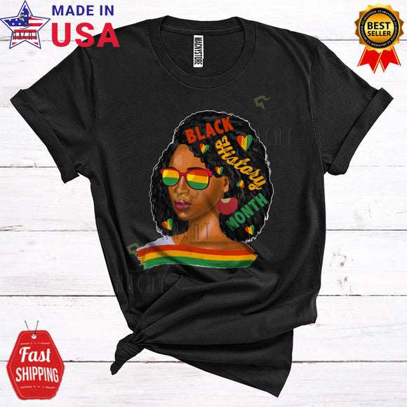 MacnyStore - Black History Month Cool Cute Black History Women Girl Wearing Glasses Hair Pride Lover T-Shirt