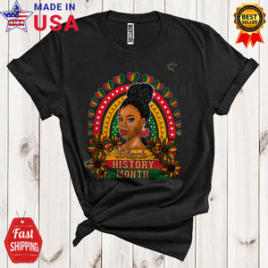 MacnyStore - Black History Month Cool Proud Black Afro African Woman Girls Rainbow Sunflower Lover T-Shirt