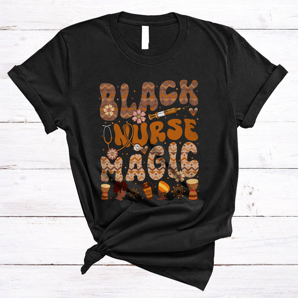 MacnyStore - Black Nurse Magic, Amazing Black History Month Melanin Afro Pride, Nursing Nurse Group T-Shirt