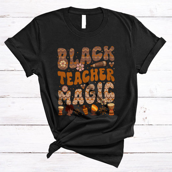 MacnyStore - Black Teacher Magic, Amazing Black History Month Melanin Afro Pride, Teaching Teacher Group T-Shirt