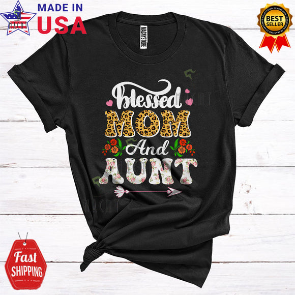 MacnyStore - Blessed Mom And Aunt Cute Matching Mother's Day Flowers Floral Leopard Plaid Family Group T-Shirt