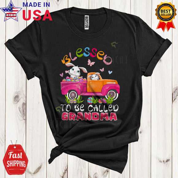 MacnyStore - Blessed To Be Called Grandma Cute Cool Easter Day Bunny Riding Pickup Truck Family Group T-Shirt