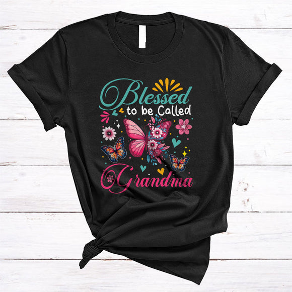 MacnyStore - Blessed To Be Called Grandma, Awesome Mother's Day Floral Flowers Butterfly, Family Group T-Shirt