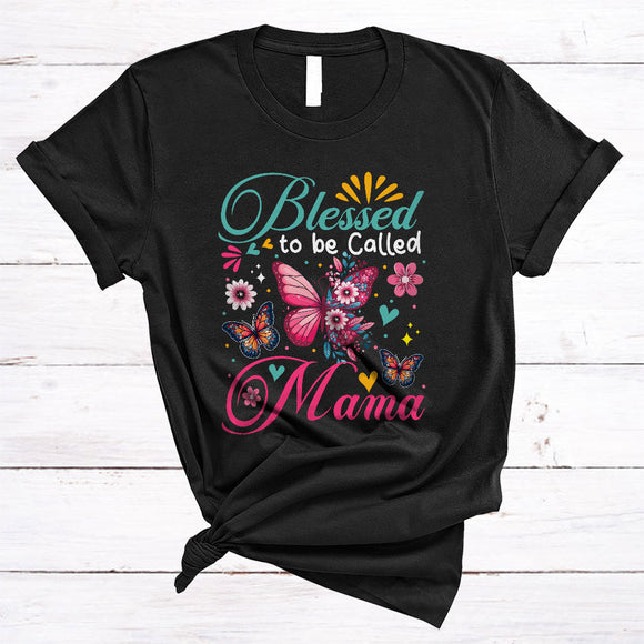 MacnyStore - Blessed To Be Called Mama, Awesome Mother's Day Floral Flowers Butterfly, Family Group T-Shirt
