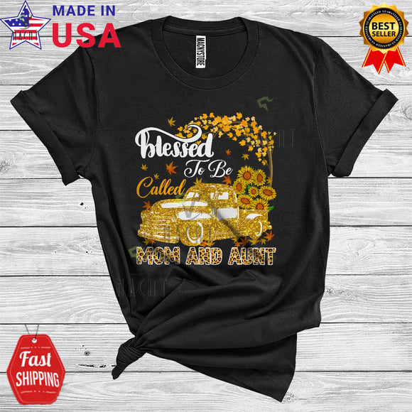 MacnyStore - Blessed To Be Called Mom And Aunt Cute Cool Mother's Day Leopard Sunflower On Pickup T-Shirt