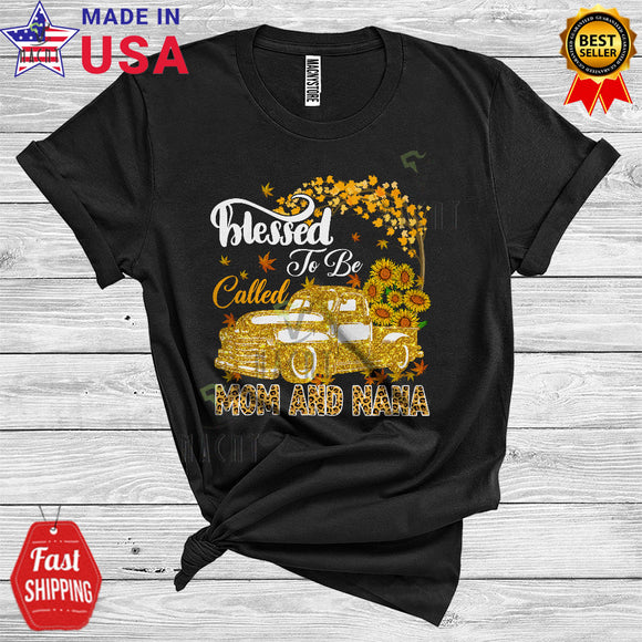 MacnyStore - Blessed To Be Called Mom And Nana Cute Cool Mother's Day Leopard Sunflower On Pickup T-Shirt