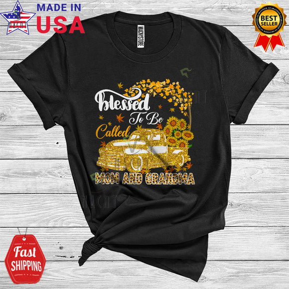 MacnyStore - Blessed To Be Called Mom Grandma Cute Cool Mother's Day Leopard Sunflower On Pickup T-Shirt