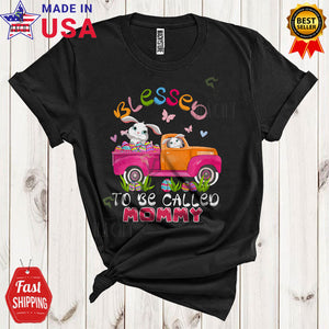 MacnyStore - Blessed To Be Called Mommy Cute Cool Easter Day Bunny Riding Pickup Truck Family Group T-Shirt