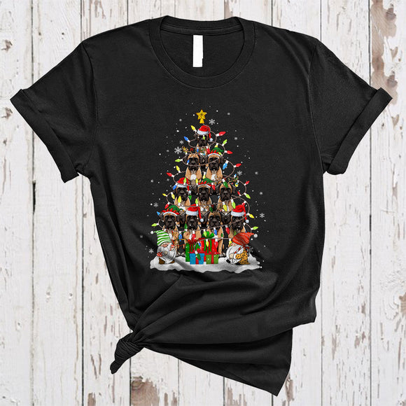 MacnyStore - Boerboel As Christmas Tree, Wonderful X-mas Lights Boerboel, X-mas Snow Around Gnomes T-Shirt