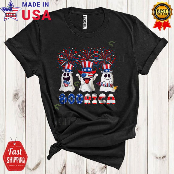 MacnyStore - Boorica Cool Cute 4th Of July Halloween Three Ghosts US Flag Fireworks Proud Patriotic T-Shirt