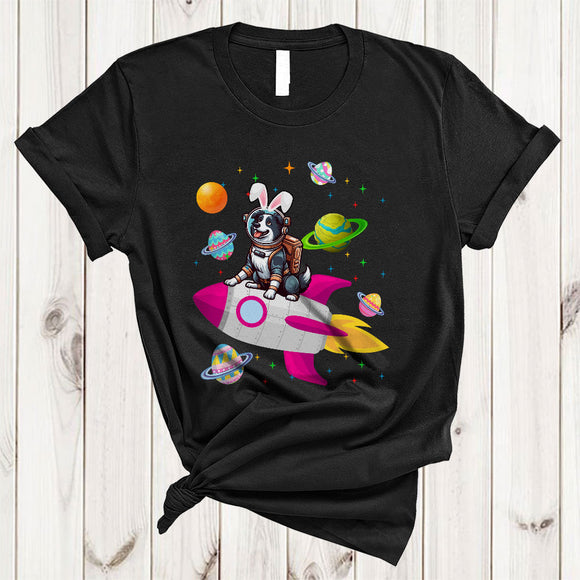 MacnyStore - Border Collie Bunny Astronaut With Easter Egg Basket, Lovely Easter Space, Egg Hunt Group T-Shirt