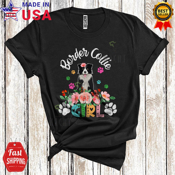 MacnyStore - Border Collie Girl Cute Happy Mother's Day Flowers Paws Matching Family Group T-Shirt