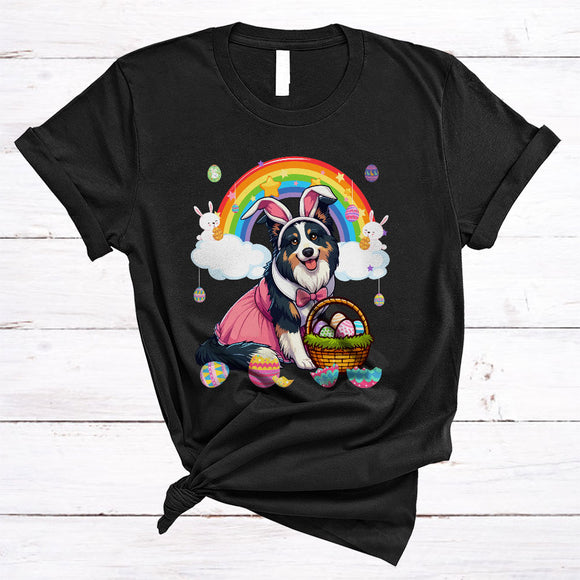 MacnyStore - Border Collie In Easter Bunny Cosplay, Amazing Easter Day Hunting Eggs Rainbow, Family Group T-Shirt