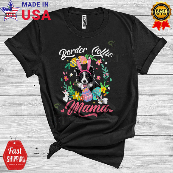 MacnyStore - Border Collie Mama Cute Cool Easter Day Flowers Floral Circle Bunny Dog Owner Lover T-Shirt