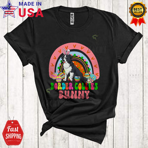 MacnyStore - Border Collies Bunny Cute Cool Easter Day Bunny Dog Rainbow Easter Egg Hunting Lover T-Shirt