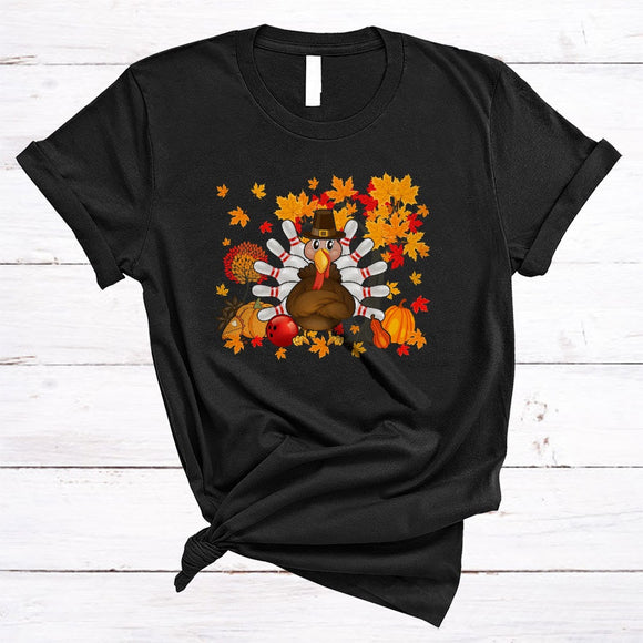 MacnyStore - Bowling Turkey, Funny Lovely Thanksgiving Fall Leaf Turkey, Matching Bowling Player Lover T-Shirt