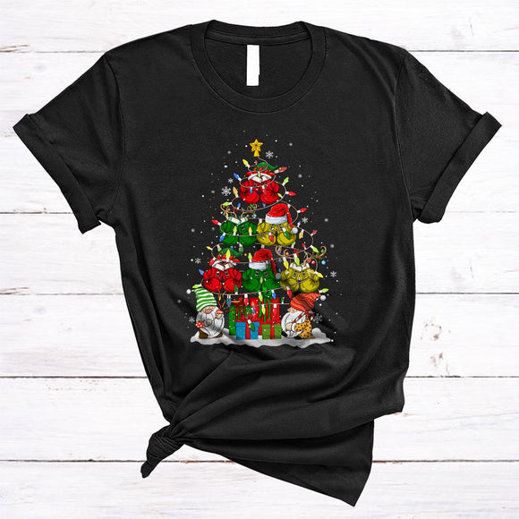 MacnyStore - Boxing Gloves As Christmas Tree, Colorful Cool Christmas Boxing Player, X-mas Gnomes T-Shirt