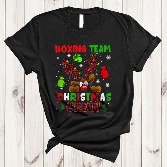 MacnyStore - Boxing Team Christmas Crew, Cute Lovely Plaid Reindeer, Matching Boxing X-mas Group T-Shirt