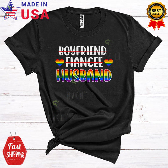 MacnyStore - Boyfriend Fiancee Husband Funny Cute LGBTQ Pride Gay Matching LGBT Wedding Couple T-Shirt