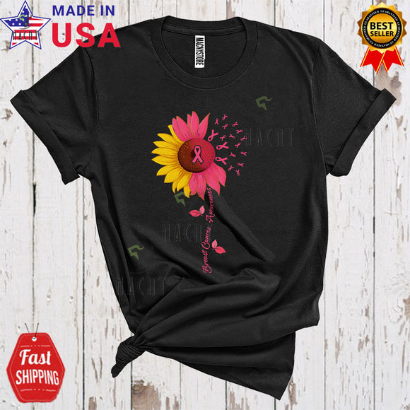 MacnyStore - Breast Cancer Awareness Cool Proud Breast Cancer Awareness Pink Ribbons Sunflower T-Shirt