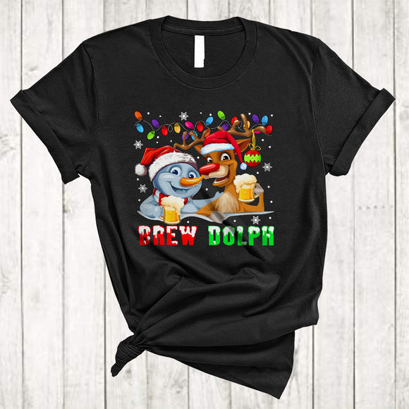 MacnyStore - Brew Dolph, Adorable Cute Christmas Santa Reindeer Snowman, Drinking Beer Drunk Team T-Shirt