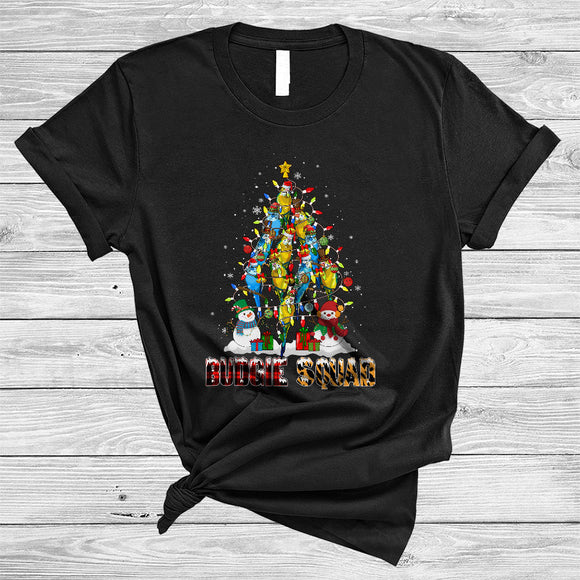 MacnyStore - Budgie Squad, Wonderful Christmas Tree Budgie Bird, X-mas Lights Snowman Snow Around T-Shirt