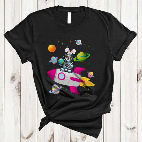 MacnyStore - Bulldog Bunny Astronaut With Easter Egg Basket, Lovely Easter Space, Egg Hunt Group T-Shirt