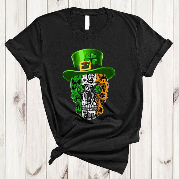 MacnyStore - Bulldog In Skull Shamrock, Amazing St. Patrick's Day Skull Lover, Matching Lucky Irish Shamrock T-Shirt