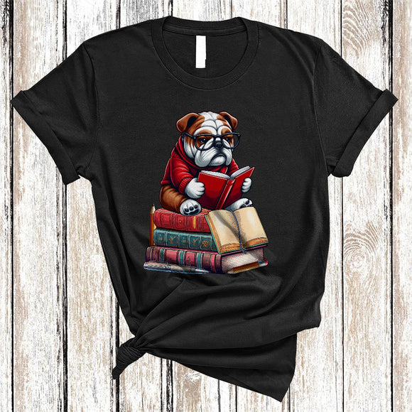 MacnyStore - Bulldog Reading Book, Adorable Animal Lover, Book Nerd Readers Reading Librarian Group T-Shirt