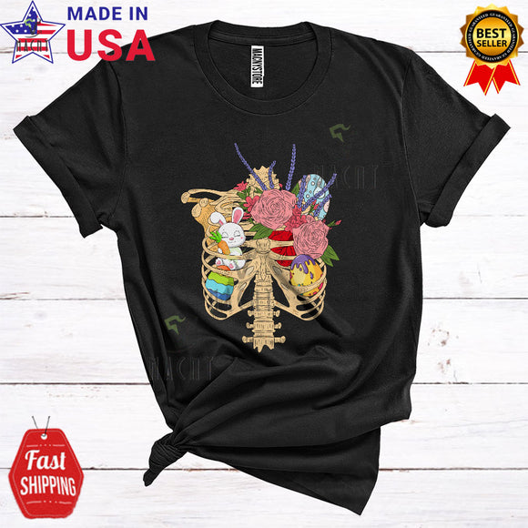 MacnyStore - Bunnies And Eggs In Skeleton Heart Shape Cute Cool Easter Day Bunny Egg Hunt X-Ray Skeleton T-Shirt