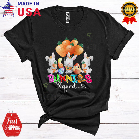 MacnyStore - Bunnies Squad Cute Happy Easter Day Three Bunnies Carrot Balloons Matching Family Group T-Shirt
