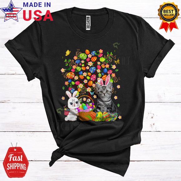 MacnyStore - Bunny American Shorthair With Easter Egg Tree Cool Cute Easter Day Bunny Egg Hunt Cat Lover T-Shirt
