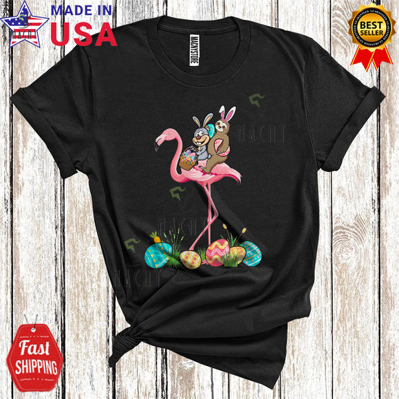 MacnyStore - Bunny And Sloth Riding Flamingo Cool Cute Easter Egg Hunt Squad Matching Animal Lover T-Shirt