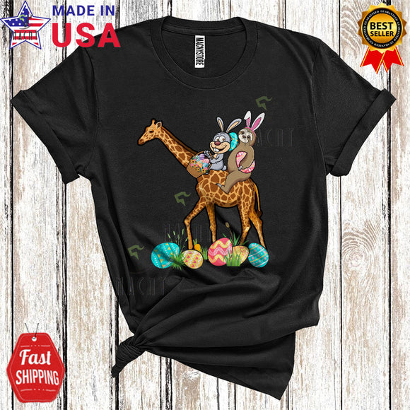MacnyStore - Bunny And Sloth Riding Giraffe Cool Cute Easter Egg Hunt Squad Matching Animal Lover T-Shirt