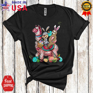 MacnyStore - Bunny And Sloth Riding Llama Cool Cute Easter Egg Hunt Squad Matching Animal Lover T-Shirt