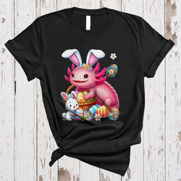 MacnyStore - Bunny Axolotl With Easter Egg Basket, Adorable Easter Day Eggs Basket Hunting, Axolotl Animal Lover T-Shirt