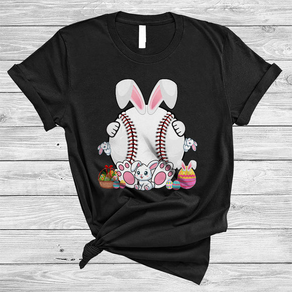 MacnyStore - Bunny Baseball With Easter Egg Basket, Lovely Easter Day Baseball Player Tean, Sport Playing T-Shirt