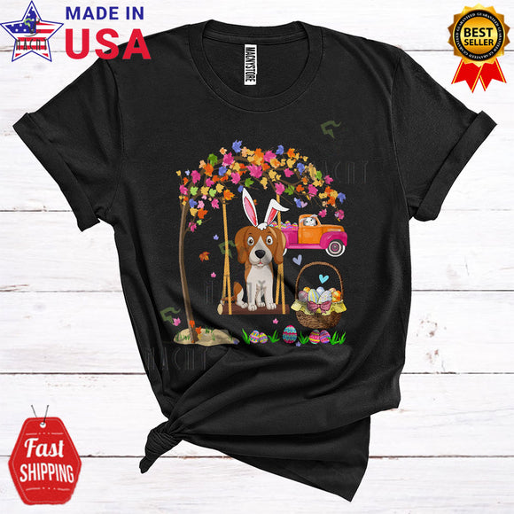 MacnyStore - Bunny Beagle On Swing Cute Cool Easter Egg Hunt Bunny Riding Truck Egg Basket Lover T-Shirt