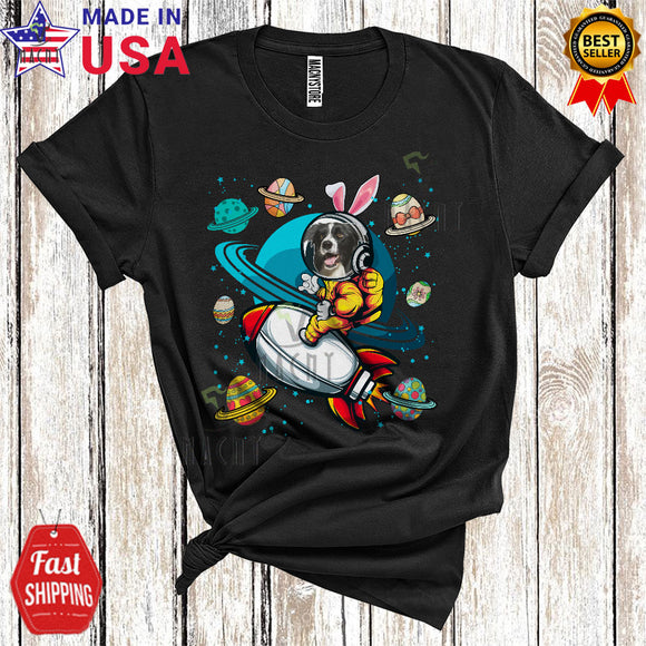 MacnyStore - Bunny Border Collie Astronaut Riding Rocket Cool Funny Easter Day Space Egg Hunt Lover T-Shirt