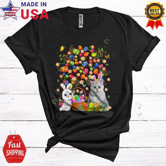 MacnyStore - Bunny British Longhair With Easter Egg Tree Cool Cute Easter Day Bunny Egg Hunt Cat Lover T-Shirt