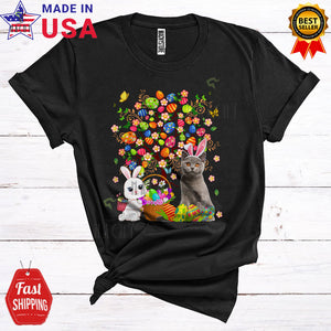 MacnyStore - Bunny British Shorthair With Easter Egg Tree Cool Cute Easter Day Bunny Egg Hunt Cat Lover T-Shirt