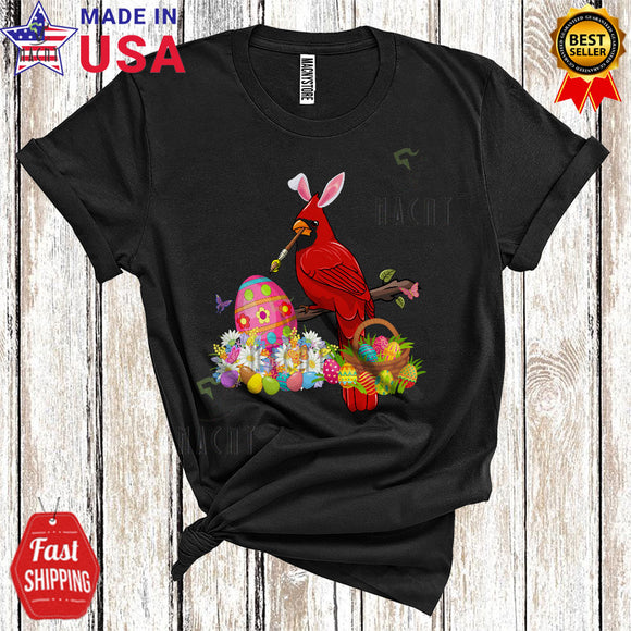 MacnyStore - Bunny Cardinal Bird Painting Easter Egg Cute Funny Easter Day Egg Hunt Bunny Cardinal Bird Lover T-Shirt
