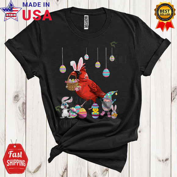 MacnyStore - Bunny Cardinal Bird With Easter Egg Basket Cute Funny Easter Day Gnomes Cardinal Bird Lover T-Shirt