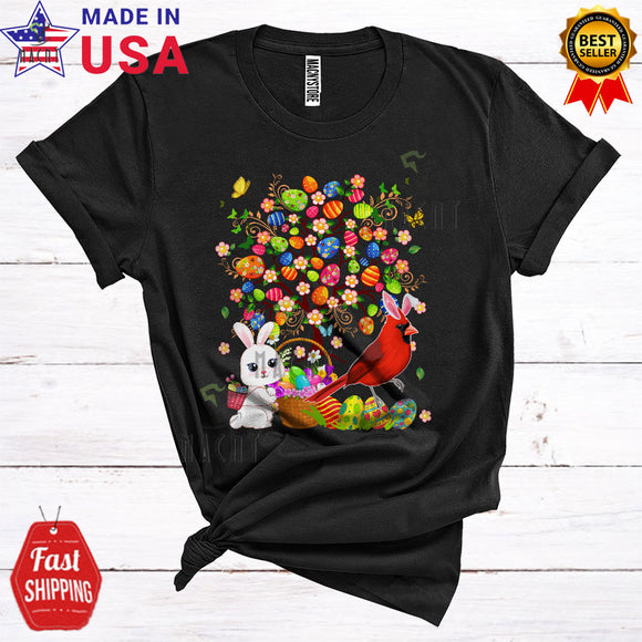 MacnyStore - Bunny Cardinal Bird With Easter Egg Tree Cool Cute Easter Day Bunny Egg Hunt Bird Lover T-Shirt